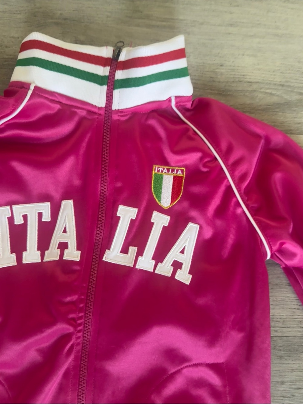 Italia Pink Satin Zip-Up Track Jacket